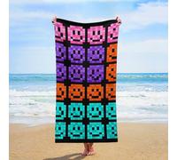 GHBNK Beach Towel for Adults Pixel Color Happy Face Oversized 30"x61" Pool Towel Sand Free Beachtowel Quick Dry Bath Towels Lightweight Absorbent Swim Towels for Travel, Swimming, Yoga, Camping