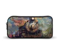 GHBNK Beautiful Steam Train Pencil Case Holder Large Capacity Pencil Pouch - Holds 60+ Pens, Slim Pen Bag with Zipper Cosmetic Makeup Bag & Travel Toiletry Organizer