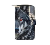 GHBNK Big Black Wolf with Red Eyes Wallet for Men Women PU Leather Wallet Long Wallets Bifold Wallets with 12 Card Holder