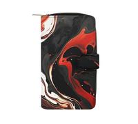 GHBNK Black And Red Marble Wallet for Men Women PU Leather Wallet Long Wallets Bifold Wallets with 12 Card Holder