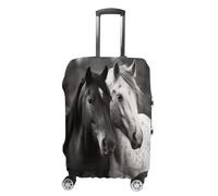 GHBNK Black And White Horses Luggage Cover, Black And White Horses Design Suitcase Protector, Personalized Stretchable Washable Travel Sleeve for 19-32 Inch Luggage X-Large, white, XL, Black and White