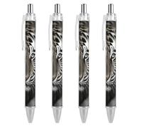 GHBNK Black And White Tiger Ballpoint Pens Retractable Ball Point Pens Black Ink 0.5mm Fine Point Smooth Writing Pen Office Supplies 4 PCS