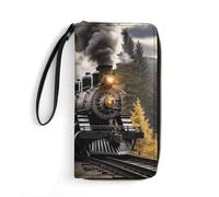 GHBNK Blonde Girl with Big Eyes Wallets for Women Long Wristlet Leather Wallets with Zipper Holder Large Capacity Coin Pocket, Steam Train, 19.7x10.5cm