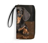 GHBNK Blonde Girl with Big Eyes Wallets for Women Long Wristlet Leather Wallets with Zipper Holder Large Capacity Coin Pocket, Cute dachshund, 19.7x10.5cm, Modern
