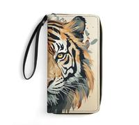 GHBNK Blonde Girl with Big Eyes Wallets for Women Long Wristlet Leather Wallets with Zipper Holder Large Capacity Coin Pocket, Year of the Tiger Tiger Face, 19.7x10.5cm