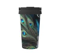GHBNK Blue Peacock Feather Travel Coffee Mug Stainless Steel Insulated Coffee Mug Double Wall Travel Coffee Cup Reusable Insulated Tumbler with Lid for Iced and Hot Drinks