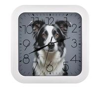 GHBNK Border Collie Wall Clock Silent Non-Ticking Clock 10 Inch Personalized Classic Square Decorative Digital Clocks for Kitchen, Living Room, Office, Bedroom, Bathroom