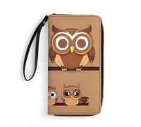 GHBNK Bright Heart Shape Wallets for Women Long Wristlet Leather Wallets with Zipper Holder Large Capacity Coin Pocket, Cute Big Brown Cartoon Owls, 19.7x10.5cm, Modern