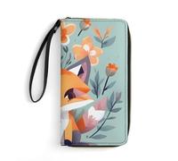 GHBNK Bright Heart Shape Wallets for Women Long Wristlet Leather Wallets with Zipper Holder Large Capacity Coin Pocket, Cute Animal Fox Flowers, 19.7x10.5cm, Modern