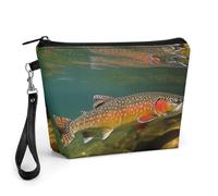 GHBNK Brook Trout Fly Fishing Makeup Bag Wide-Open Travel Bag Organizer for Toiletry Make Up Cosmetic Waterproof Portable Zipper Pouch Purse Lightweight Small Makeupbag Gift for Women