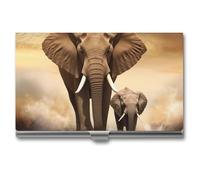 GHBNK Business Card Holder, 3D Pizza Pepperoni Credit Cards Holder Professional Slim Card Holders Wallet with Buckle Style Shut Aluminum Alloy Metal Business Card Organizer for Men & Women, Elephant