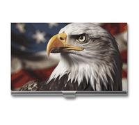 GHBNK Business Card Holder, Bald Eagle US Flag Pictures Credit Cards Holder Professional Slim Card Holders Wallet with Buckle Style Shut Aluminum Alloy Metal Business Card Organizer for Men & Women