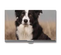 GHBNK Business Card Holder, Beach Giraffe Credit Cards Holder Professional Slim Card Holders Wallet with Buckle Style Shut Aluminum Alloy Metal Business Card Organizer for Men & Women, Border Collie