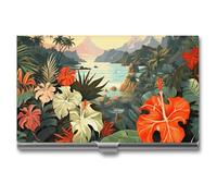 GHBNK Business Card Holder, Cup Of Tea Credit Cards Holder Professional Slim Card Holders Wallet with Buckle Style Shut Aluminum Alloy Metal Business Card Organizer for Men & Women, summer hawaiian