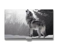 GHBNK Business Card Holder, Ladybug Credit Cards Holder Professional Slim Card Holders Wallet with Buckle Style Shut Aluminum Alloy Metal Business Card Organizer for Men & Women, howling wolf, One