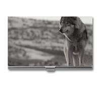 GHBNK Business Card Holder, Long Haired Dachshund Credit Cards Holder Professional Slim Card Holders Wallet with Buckle Style Shut Aluminum Alloy Metal Business Card Organizer for Men & Women, Wolf On