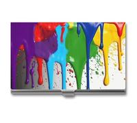 GHBNK Business Card Holder, Paint Splatter Backdrop Credit Cards Holder Professional Slim Card Holders Wallet with Buckle Style Shut Aluminum Alloy Metal Business Card Organizer for Men & Women