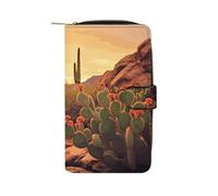 GHBNK Cactus at Sunset Poster Wallet for Men Women PU Leather Wallet Long Wallets Bifold Wallets with 12 Card Holder