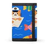 GHBNK Captain - Cat on Paper - Boat Small Wallet Trifold Wallets Purse with 1 Cash Compartment And 8 Card Slots Money Clip