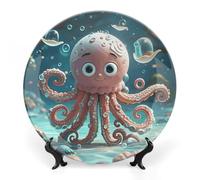 GHBNK Cartoon Octopus Ceramic Decorative Plates Personalized Bone China Decorative Plate Display Dish Dessert Plate Decoratives Porcelain Dinner Home for Birthday Christmas Gifts 7inch