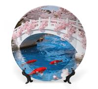 GHBNK Cherry Goldfish Blossom Bridge Ceramic Decorative Plates Personalized Bone China Decorative Plate Display Dish Dessert Plate Decoratives Porcelain Dinner Home for Birthday Christmas Gifts 8inch