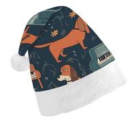 GHBNK Classic Unisex Santa Hat - Dachshund And Piano Plush Christmas Party Hat, Xmas Holiday Costume Accessory