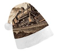 GHBNK Classic Unisex Santa Hat - Etching Train Plush Christmas Party Hat, Xmas Holiday Costume Accessory