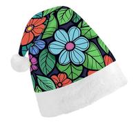 GHBNK Classic Unisex Santa Hat - Green Leaves Graffiti Art Plush Christmas Party Hat, Xmas Holiday Costume Accessory