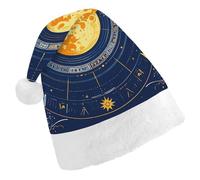 GHBNK Classic Unisex Santa Hat - Moon Phase Sun Zodiac Mystic Astrology Plush Christmas Party Hat, Xmas Holiday Costume Accessory