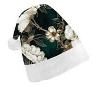 GHBNK Classic Unisex Santa Hat - White Flowers Plush Christmas Party Hat, Xmas Holiday Costume Accessory