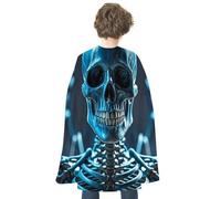 GHBNK Color Owl Pattern Halloween Cloak - Reversible Vampire Cape for Christmas Cosplay, Adjustable Costume Cloak, Blue Skull and Bones, One Size
