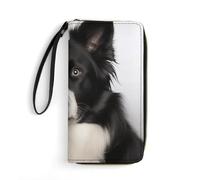 GHBNK Colorful Cartoon Horses Wallets for Women Long Wristlet Leather Wallets with Zipper Holder Large Capacity Coin Pocket, Border Collie, 19.7x10.5cm