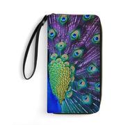 GHBNK Colorful Cartoon Horses Wallets for Women Long Wristlet Leather Wallets with Zipper Holder Large Capacity Coin Pocket, Beauty Peacock, 19.7x10.5cm, Modern