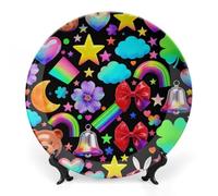 GHBNK Colorful Element Pattern Ceramic Decorative Plates Personalized Bone China Decorative Plate Display Dish Dessert Plate Decoratives Porcelain Dinner Home for Birthday Christmas Gifts 8inch