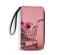 GHBNK Colorful Fruit Wallets for Women Long Wristlet Leather Wallets with Zipper Holder Large Capacity Coin Pocket, Flowers in Shopping Cart, 19.7x10.5cm