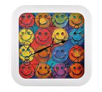 GHBNK Colorful Happy Face Wall Clock Silent Non-Ticking Clock 10 Inch Personalized Classic Square Decorative Digital Clocks for Kitchen, Living Room, Office, Bedroom, Bathroom