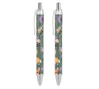 GHBNK Corgi Floral Flowers Ballpoint Pens Retractable Ball Point Pens Black Ink 0.5mm Fine Point Smooth Writing Pen Office Supplies 2 PCS
