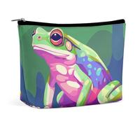 GHBNK Cosmetic Bag Portable Toiletry Bag Peach Fruit Travel Makeup Bag Beauty Makeup Organizer Lipstick Bag for Women, Green Frog Pattern, One Size