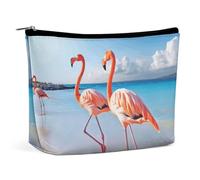 GHBNK Cosmetic Bag Portable Toiletry Bag Pink Flamingo on Beach Travel Makeup Bag Beauty Makeup Organizer Lipstick Bag for Women, Pink Flamingo on Beach, One Size