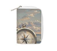 GHBNK Credit Card Holder Ship And Compass Credit Card Wallets for Women Business Card Organizer Card Holder Wallet Small Coin Purse Soft PU Card Case Holder with Zipper, style, 16x11.5cm