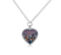 GHBNK Cremation Necklace for Ashes City Picture Night Pet Urn Necklace 27.6" Adjustable Chain Memorial Dog Cat Jewelry Keepsake with Filling Kit Sympathy Gift