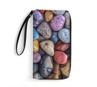 GHBNK Crow Opens His Mouth Wallets for Women Long Wristlet Leather Wallets with Zipper Holder Large Capacity Coin Pocket, Pebbles and Rocks, 19.7x10.5cm