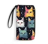 GHBNK Crow Opens His Mouth Wallets for Women Long Wristlet Leather Wallets with Zipper Holder Large Capacity Coin Pocket, Star Ear Cat, 19.7x10.5cm, Modern