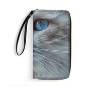 GHBNK Crow Opens His Mouth Wallets for Women Long Wristlet Leather Wallets with Zipper Holder Large Capacity Coin Pocket, Blue Eyes Cat, 19.7x10.5cm, Modern