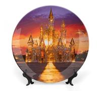 GHBNK Crystal Amber Castle Ceramic Decorative Plates Personalized Bone China Decorative Plate Display Dish Dessert Plate Decoratives Porcelain Dinner Home for Birthday Christmas Gifts 8inch