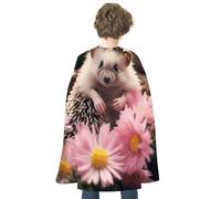 GHBNK Cute Hedgehog in Flowers Halloween Cloak - Reversible Vampire Cape for Christmas Cosplay, Adjustable Costume Cloak