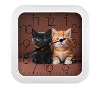 GHBNK Cute Kitten Black and Orange Cat Wall Clock Silent Non-Ticking Clock 10 Inch Personalized Classic Square Decorative Digital Clocks for Kitchen, Living Room, Office, Bedroom, Bathroom