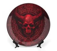 GHBNK Demon Skull And Horns Ceramic Decorative Plates Personalized Bone China Decorative Plate Display Dish Dessert Plate Decoratives Porcelain Dinner Home for Birthday Christmas Gifts 6inch