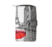 GHBNK Eiffel Tower Paris Red Umbrella Wallet for Men Women PU Leather Wallet Long Wallets Bifold Wallets with 12 Card Holder