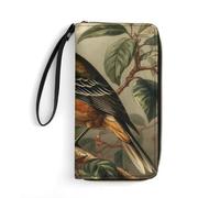 GHBNK Elegant Fox Lady Wallets for Women Long Wristlet Leather Wallets with Zipper Holder Large Capacity Coin Pocket, Bird on Branch, 19.7x10.5cm, Modern